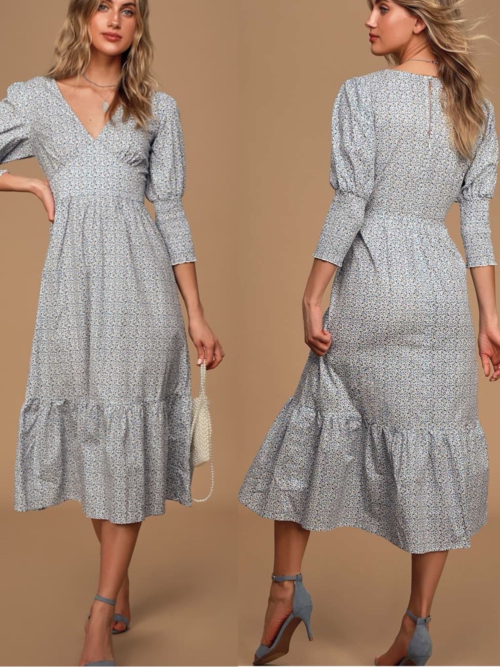 Lulus | Fresh As A Daisy Blue and White Floral Print Midi Dress